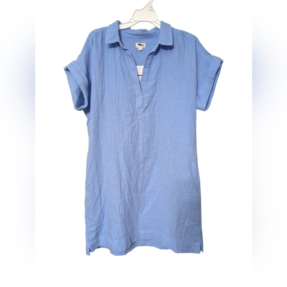 J. Crew Dusti Peri Blue Gauze Popover Short Sleeve V-Neck Mini Dress Size Medium - Picture 11 of 11